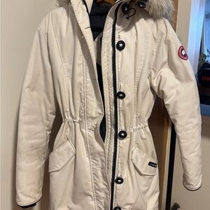White Hooded Parka with Fur Trim